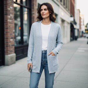 Cardigan Open Front Textured Cardigan Sweater S Gray 173H